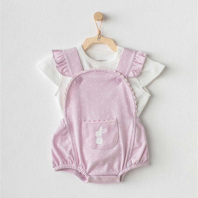 Lilac Funny Bunny Overalls Outfit, Purple - Mixed Apparel Set - 2