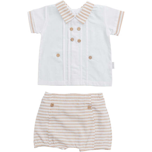 Cool Dude Striped Summer Outfit, White - Mixed Apparel Set - 1