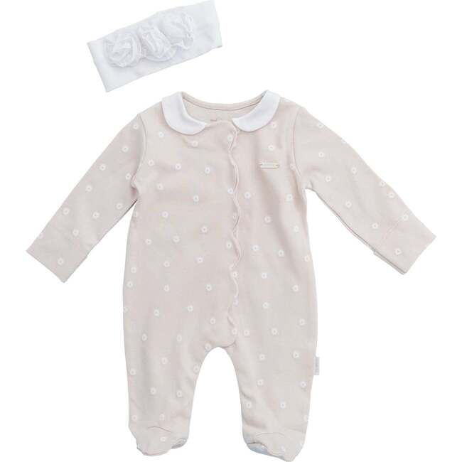 Collar Footed Babysuit, Beige - Bodysuits - 1