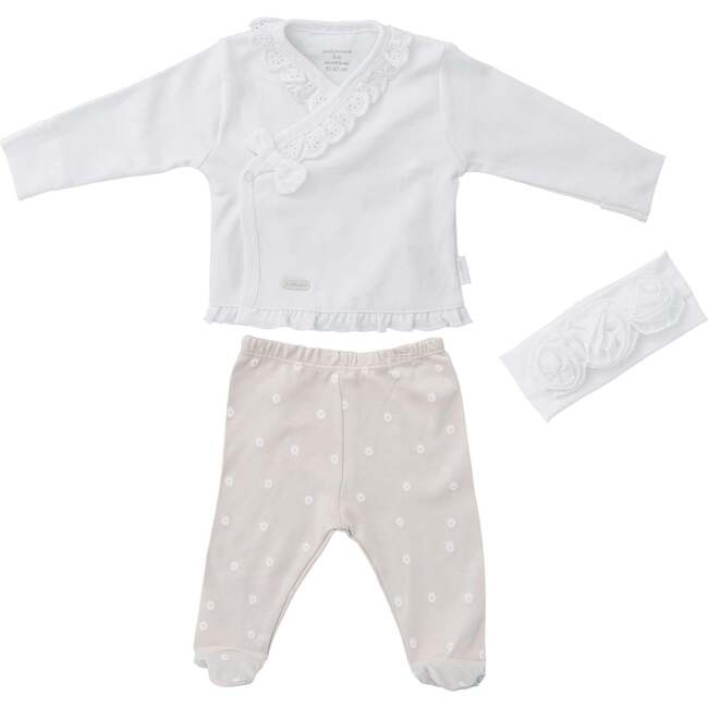 3pc Side Snap Ruffle Bow Outfit, White