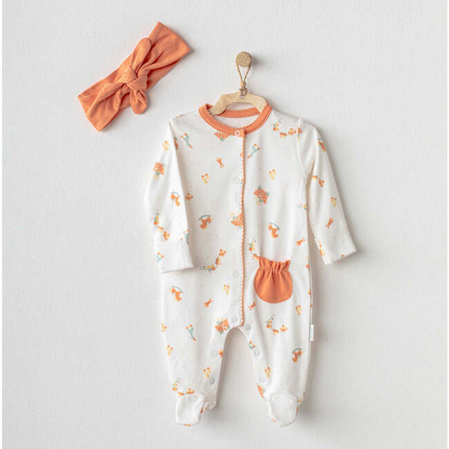 Playmate Zip Up Babysuit & Headband, White - Bodysuits - 2