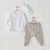 3pc Side Snap Ruffle Bow Outfit, White - Mixed Apparel Set - 2