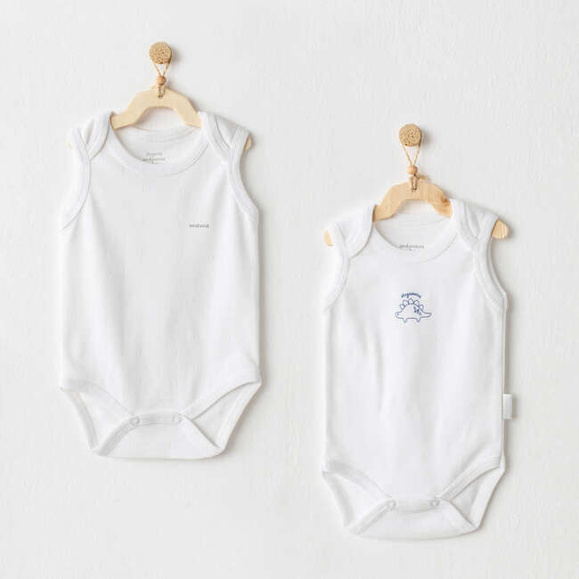 2pc Ptera Dino Print Babysuit Set, White - Bodysuits - 2