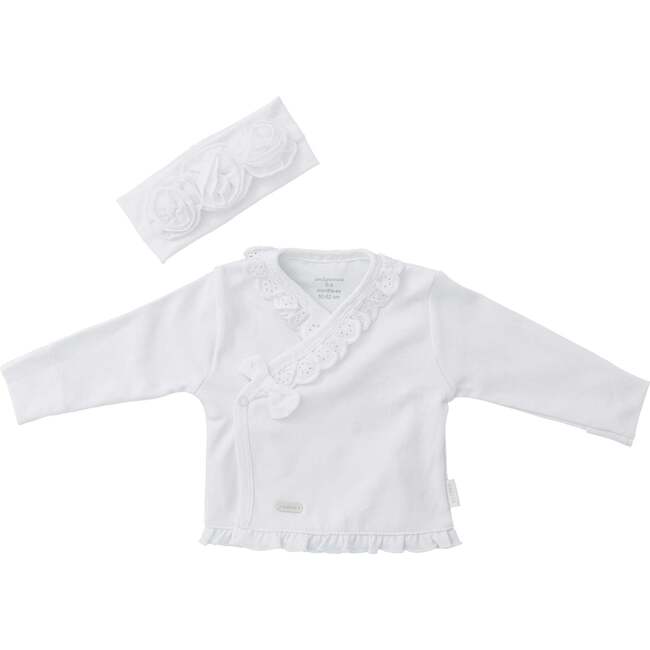 3pc Side Snap Ruffle Bow Outfit, White - Mixed Apparel Set - 3