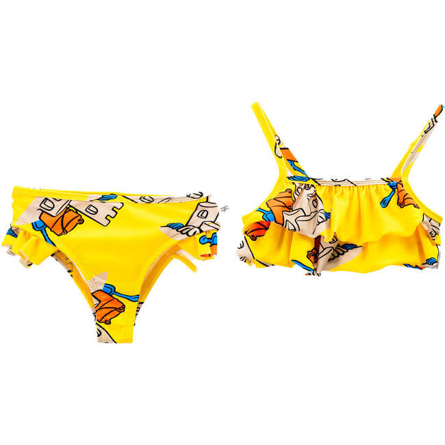 Sand Castle Print Two Piece Swimsuit, Yellow