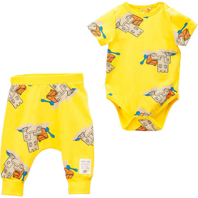 Sand Castle Graphic Babysuit Outfit, Yellow