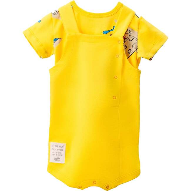 Sand Castle Print Overalls Outfit, Yellow
