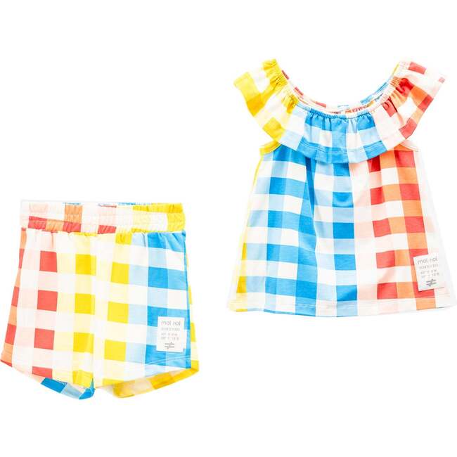 Plaid Print Ruffle Summer Outfit, Multi - Mixed Apparel Set - 1