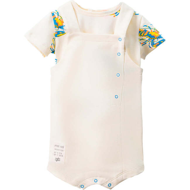 Lobster Print Overalls Outfit, Beige - Mixed Apparel Set - 1