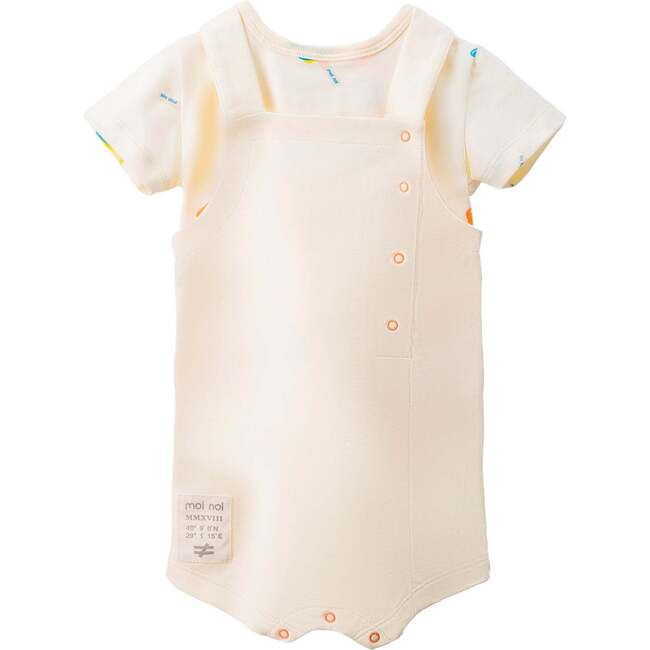Ice Cream Print Overalls Outfit, Beige - Mixed Apparel Set - 1
