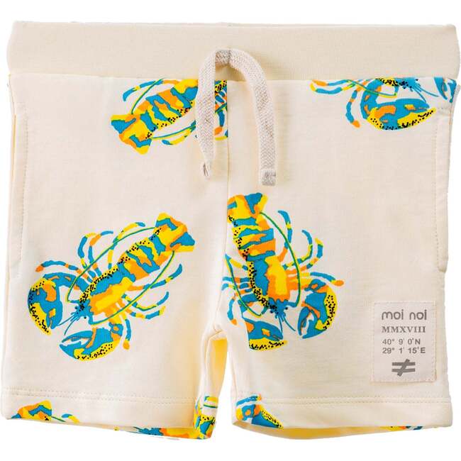 Lobster Print Cotton Shorts, Beige