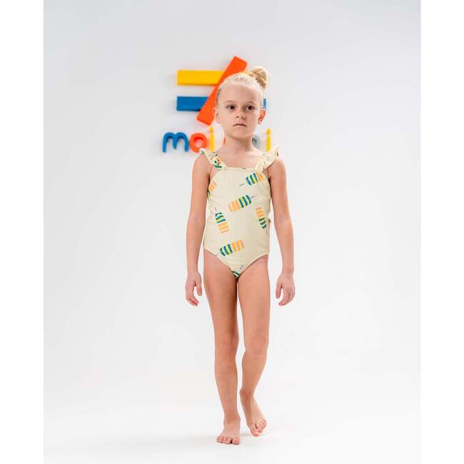 Ice Cream Print One Piece Swimsuit, Beige - One Pieces - 2