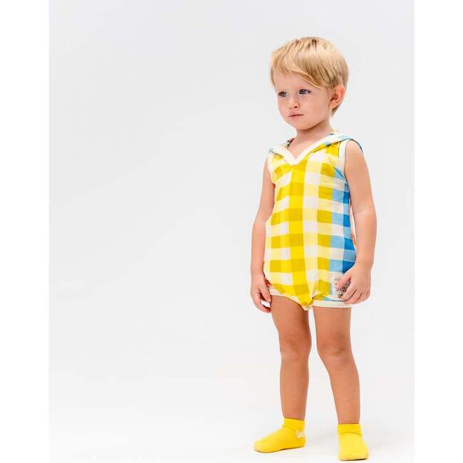 Plaid Print Sleeveless Hooded Babysuit, Multi - Bodysuits - 2