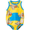 Sand Castle Print Sleeveless Babysuit, Yellow - Bodysuits - 1 - thumbnail