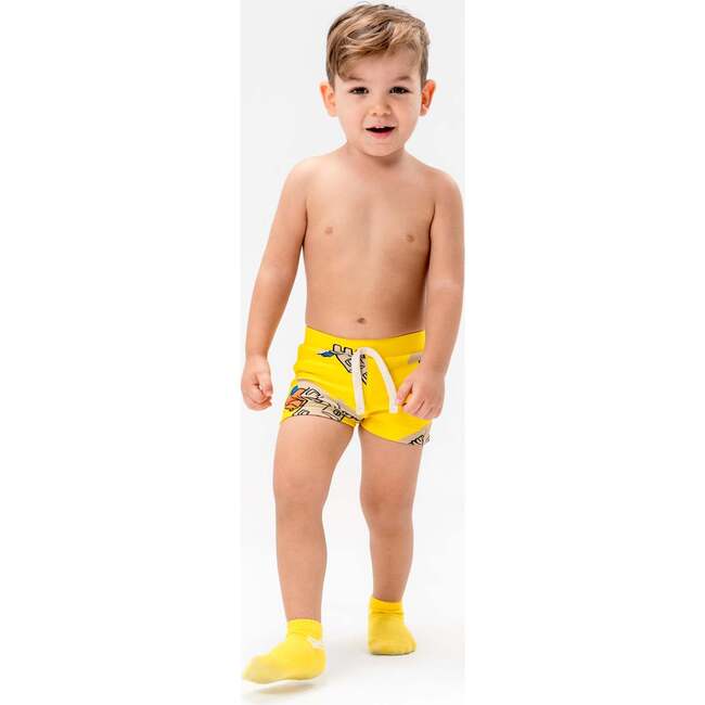 Sand Castle Graphic Cotton Shorts, Yellow - Shorts - 2