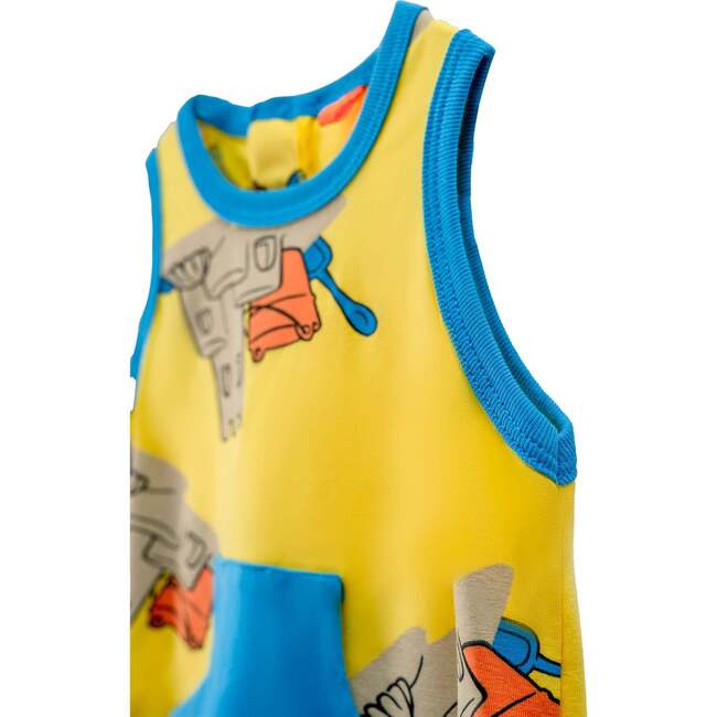 Sand Castle Print Sleeveless Babysuit, Yellow - Bodysuits - 2