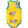 Sand Castle Print Sleeveless Babysuit, Yellow - Bodysuits - 3