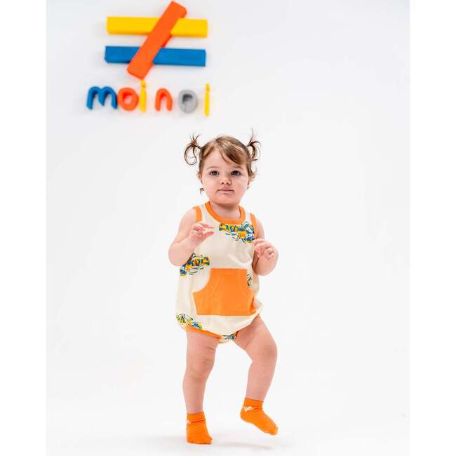 Sand Castle Print Sleeveless Babysuit, Yellow - Bodysuits - 4