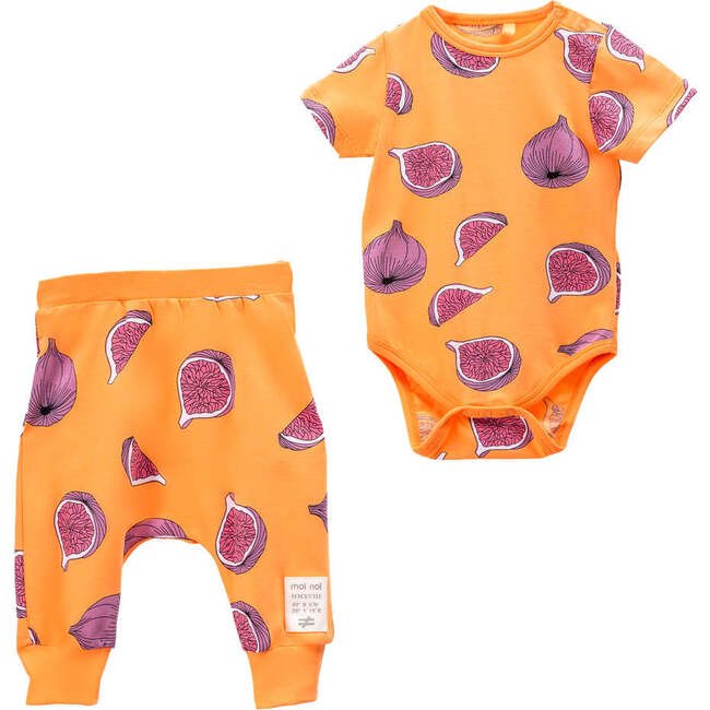Fig Graphic Babysuit Outfit, Orange - Mixed Apparel Set - 1
