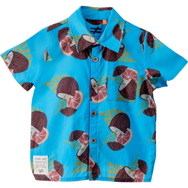 Coconut Print Button Up Shirt, Blue
