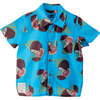 Coconut Print Button Up Shirt, Blue - Tees - 1 - thumbnail