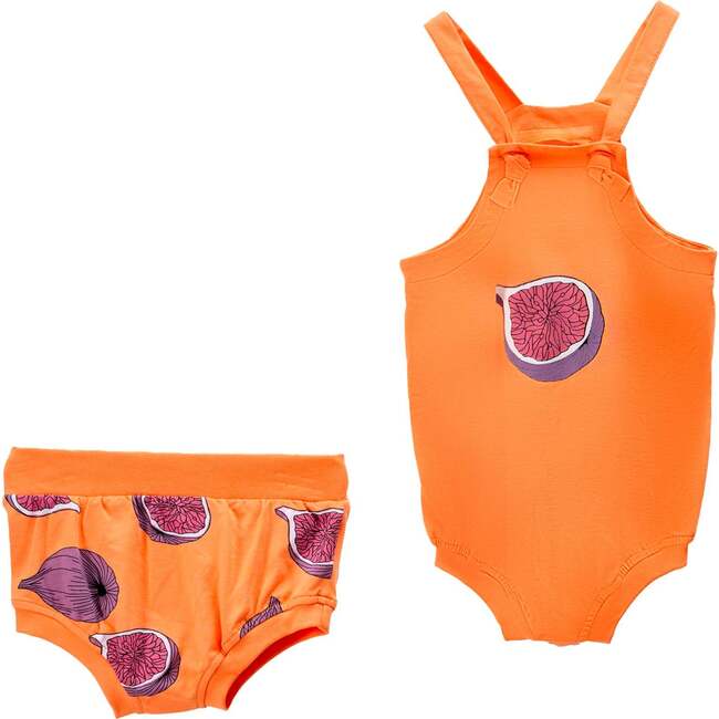 Fig Graphic Sleeveless Babysuit Outfit, Orange - Mixed Apparel Set - 1