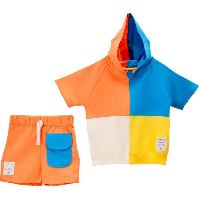 Colorblock Hooded Summer Outfit, Multi - Mixed Apparel Set - 1