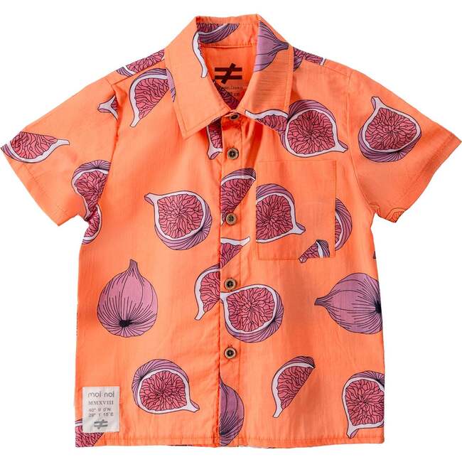 Fig Print Button Up Shirt, Orange - Tees - 1