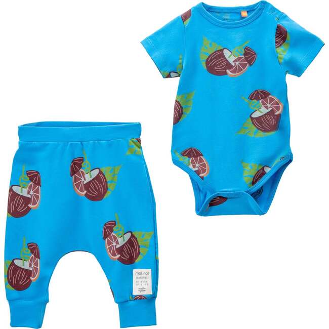 Coconut Graphic Babysuit Outfit, Blue - Mixed Apparel Set - 1