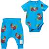 Coconut Graphic Babysuit Outfit, Blue - Mixed Apparel Set - 1 - thumbnail