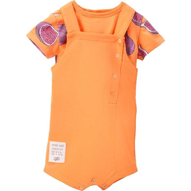 Fig Print Overalls Outfit, Orange - Mixed Apparel Set - 1