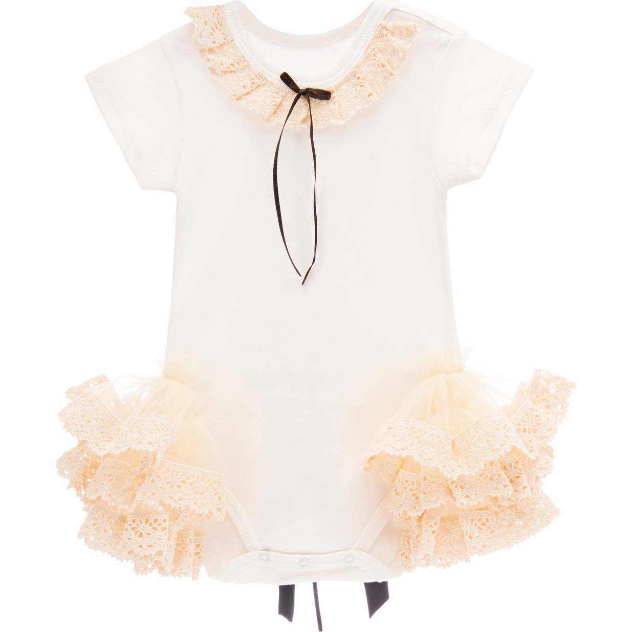Ruffle Tulle Babysuit Dress, Beige - Dresses - 1