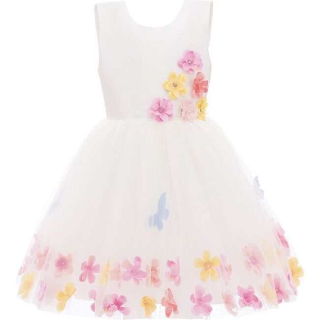 June Floral Applique Dress, White