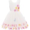 June Floral Applique Dress, White - Dresses - 1 - thumbnail