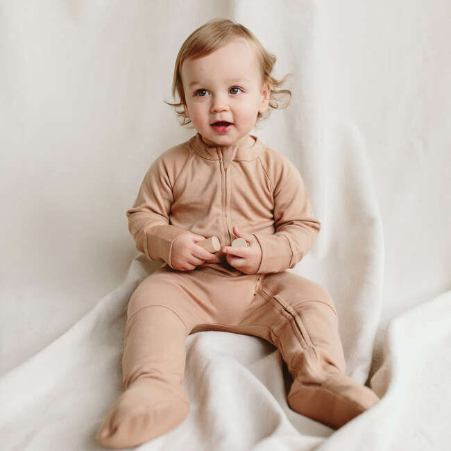 Viscose from Bamboo Organic Cotton Zipper Jumpsuit, Sandstone - Rompers - 2