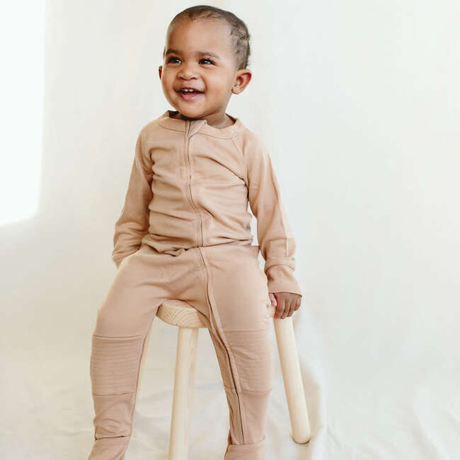 Viscose from Bamboo Organic Cotton Zipper Jumpsuit, Sandstone - Rompers - 3