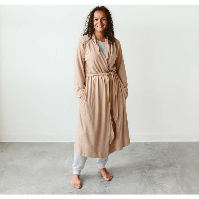 Viscose from Bamboo Organic Cotton Womens Robe, Sandstone - Robes - 2