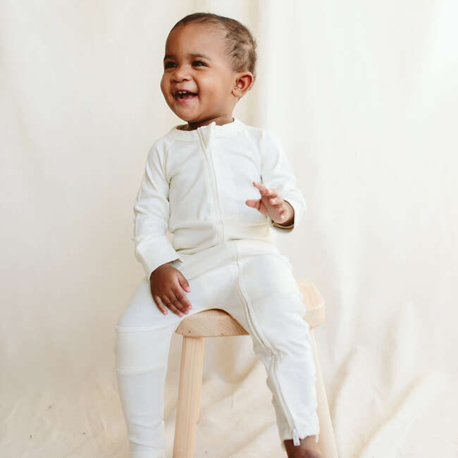 Viscose from Bamboo Organic Cotton Zipper Jumpsuit, Cloud - Rompers - 2