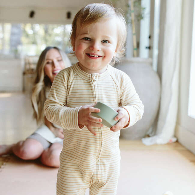 Viscose from Bamboo Organic Cotton Zipper Jumpsuit, Dune Stripe - Rompers - 4