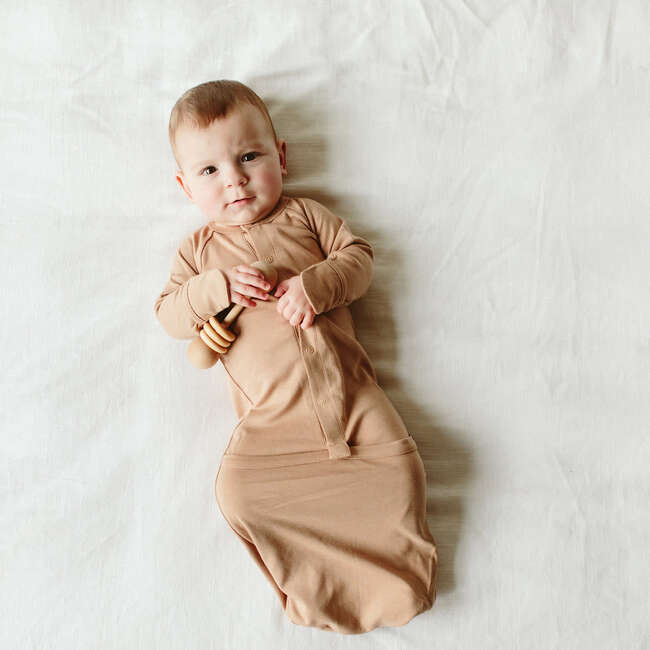 Viscose from Bamboo Organic Cotton Baby Gown, Sandstone - Pajamas - 2