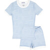 Quilted Chambray Cotton Short Pajamas Set, Blue - Pajamas - 1 - thumbnail