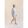 Quilted Chambray Cotton Short Pajamas Set, Blue - Pajamas - 3