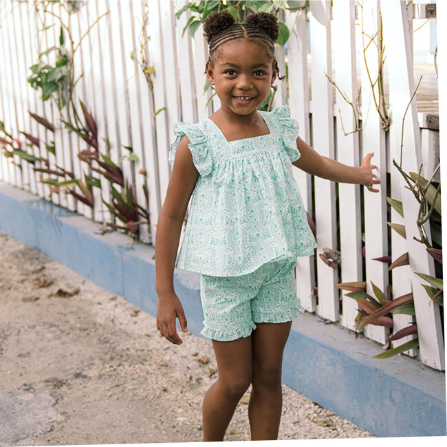 Abaco Paisley Ruffle Top And Shorts Set, Green - Mixed Apparel Set - 2
