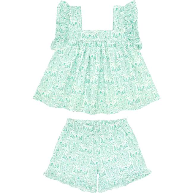 Abaco Paisley Ruffle Top And Shorts Set, Green - Mixed Apparel Set - 3