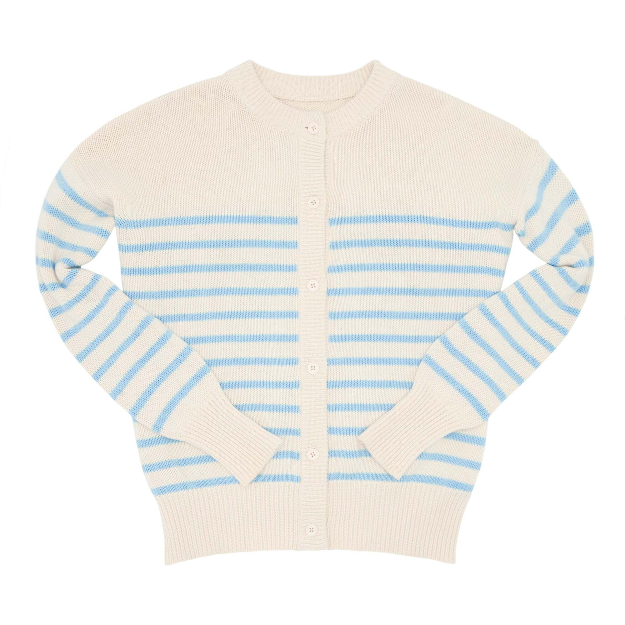 Women's Peri Stripe Cardigan, Cream And Blue - Cardigans - 1