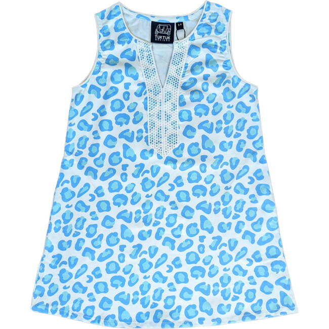 Leopard Print Sleeveless Shift Dress, Sapphire - Dresses - 1