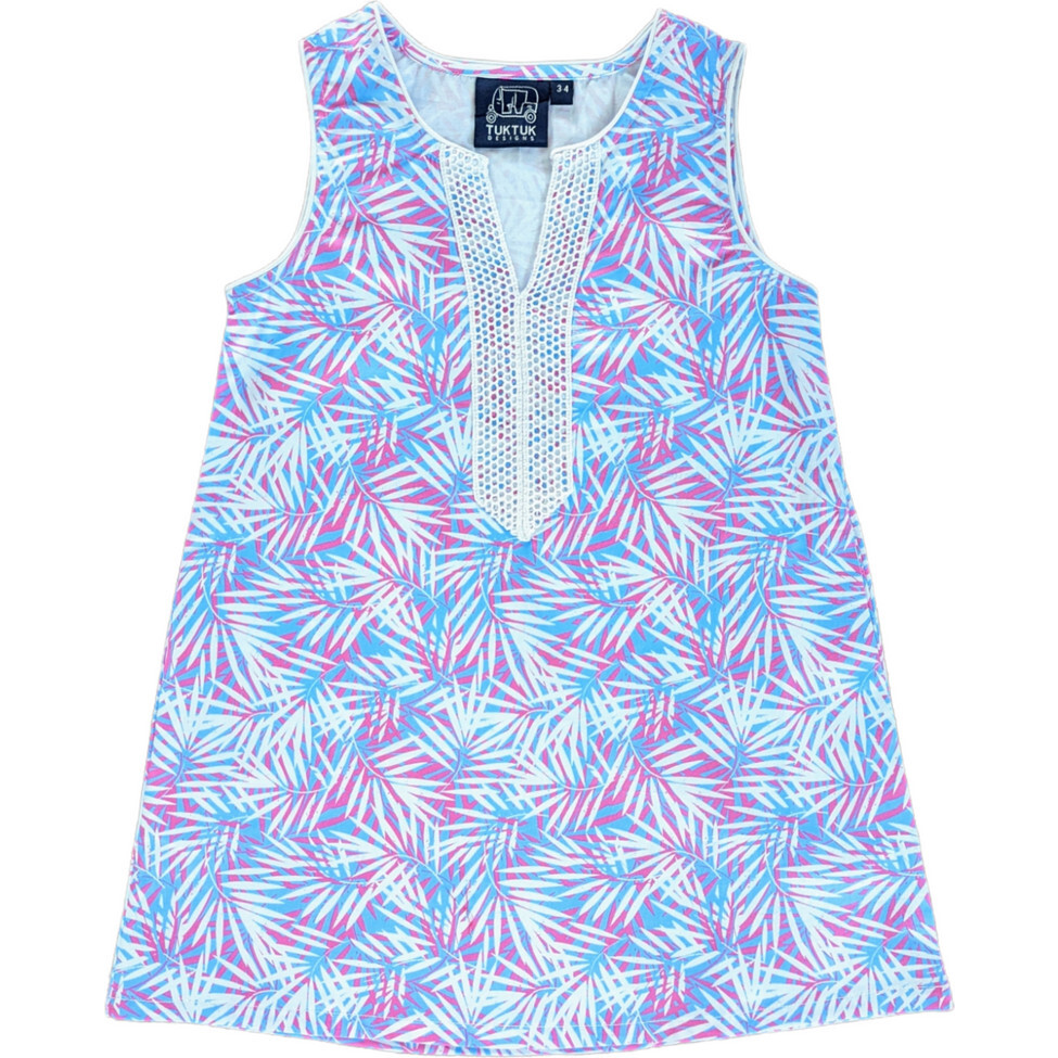 Tropical Palms Sleeveless Shift Dress, Pink - Dresses - 1
