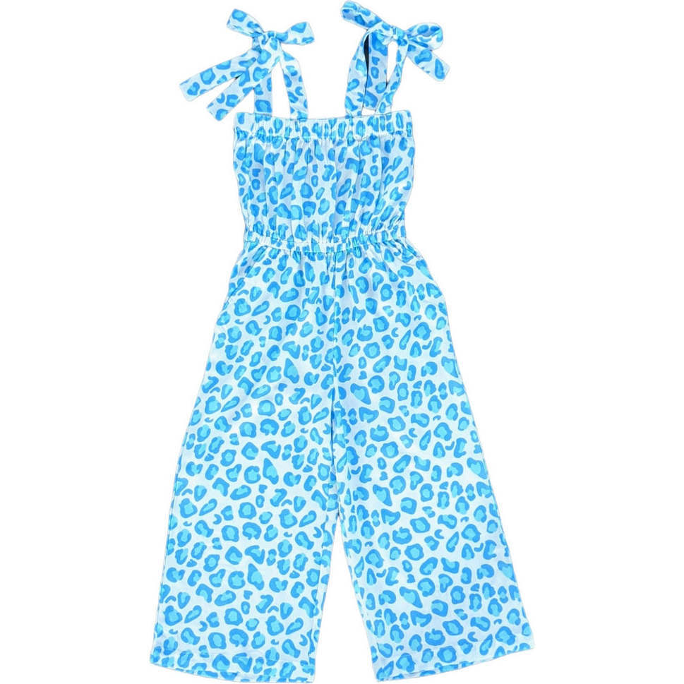 Leopard Sapphire Sleeveless Jumpsuit, Blue - Dresses - 1