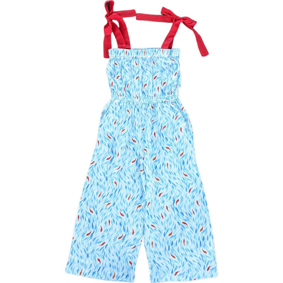 Koi Pond Sleeveless Jumpsuit, Blue - Dresses - 1