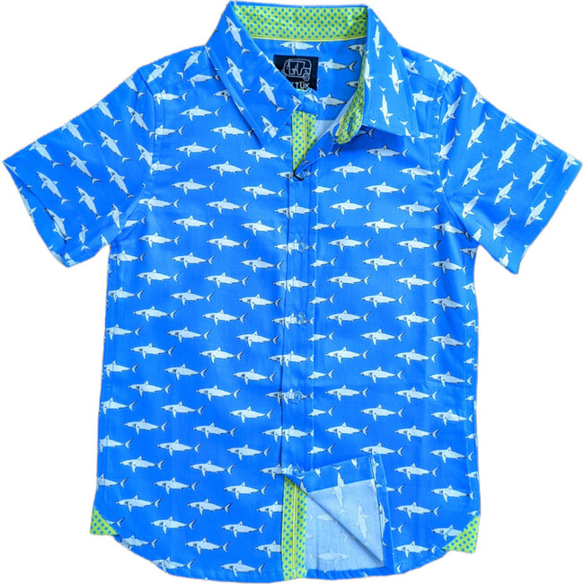 Mako Shark Short Sleeve Collared Shirt, Blue